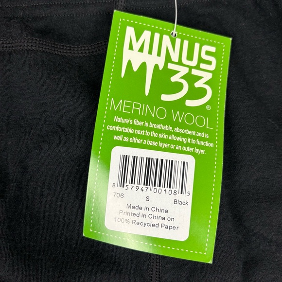 NWT Minus33 Bottoms Mens Small Black Midweight Base Layer 100% Merino Wool - Picture 4 of 12